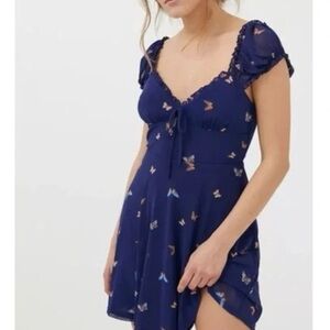 Urban Outfitters Navy Butterfly Print Mini Dress